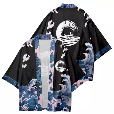 Men Retro Kimono Jacket Coat Japanese Cardigan Yukata Haori Harajuku Baggy Tops • $21.28