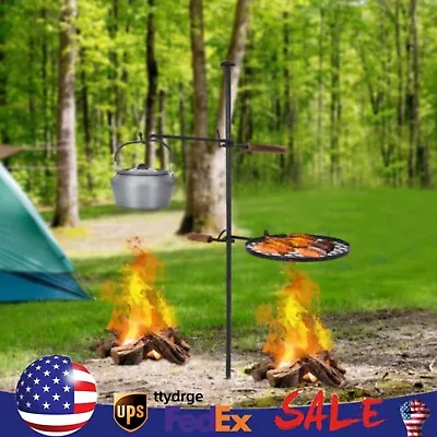 2 In1 Fire Pit Grill Campfire Grill Adjustable Swivel Charcoal Outdoor BBQ Grill • $39.90