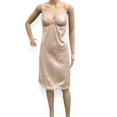 VTG Maidenform Full Slip Dress Size 36 Sweet Nothings Beige Silky Lace Nylon • $29.95