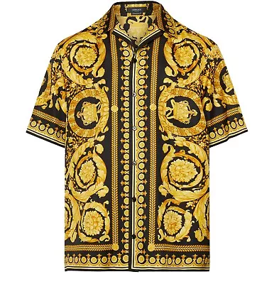 Versace Barocco Men's Gold/Black Short Sleeve Silk Shirt New SS24 • $1189