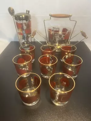 Vintage 13 Piece Glass Bar Ware Set Ice Bucket Shaker Spoon • $49.99