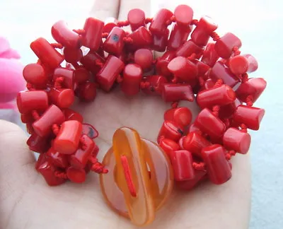 S041413  5Strds Red Coral Bracelet • $18