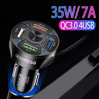 12V-24V Fast 7A 4 USB Port Car Charger Cigarette Lighter Adapter For IPhone Ipad • £5.22