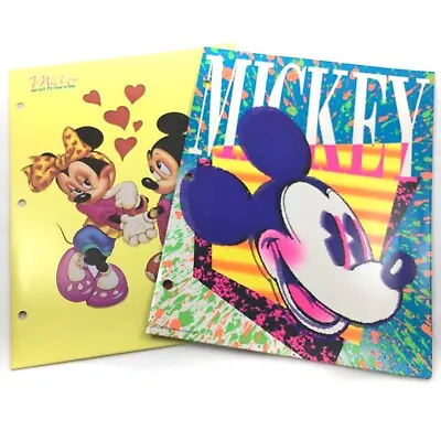 Lot Of 2 Vtg Disney Mickey Minnie Mouse Friends Portfolio Folders Mead Plymouth • $25.10