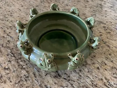 Vintage 9 Frogs Glazed Pottery Planter Bowl Dish • $31