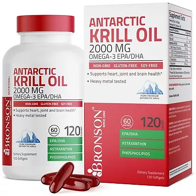 Antarctic Krill Oil 2000mg With Omega-3s EPA DHA | Astaxanthin 120 Gels - FRESH • $69.49