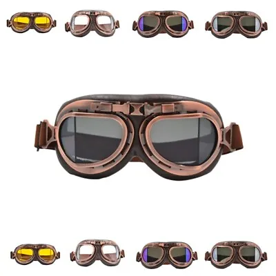 Motorcycle Goggles UV Retro Vintage Aviator Pilot Cruiser Scooter Biker For BMW • $13.04