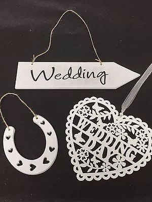 £5.23 • Buy Wooden Wedding Heart, Sign & Horseshoe Shabby Chic