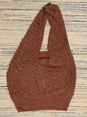 Vintage Charlotte Russe Womens Halter Top Size Small Brown Sequin Fairy Grunge • $26.89