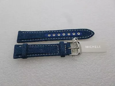 Genuine Michele 18 Mm Denim Blue W/ White Stitching Watch Band Strap NEW • $14.77