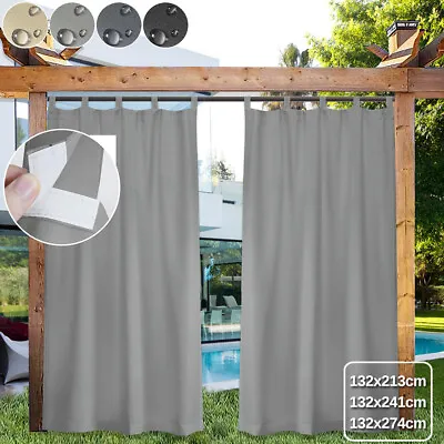 Outdoor Curtains Blackout Waterproof Drapes Garden Patio Gazebo Pergola Tap Top • £44.27