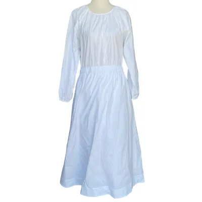 Witchery Maxi Dress Womens 12 White Cotton Long Balloon Sleeve Cut Out Button Up • $49.99