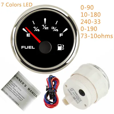 52MM Fuel Level Gauge 0-90 73-10 10-180 0-190 240-33 Ohms 7 Colors LED USA STOCK • $26.17