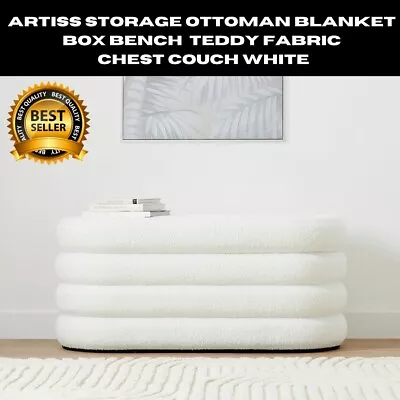 Artiss Storage Ottoman Blanket Box Bench Teddy Fabric Chest Couch White • $398.98