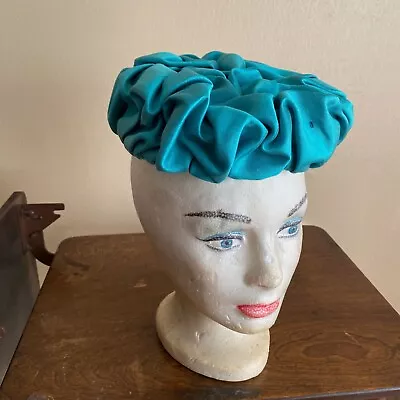 Vintage Bo-Jan Hats Blue Headpiece Crinkle With Beads And Combs To Secure Pinup • $20