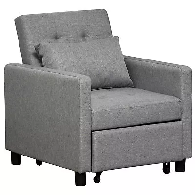 HOMCOM Convertible Single Chair Bed With Tufted Upholstered Fabric Grey • £209.99