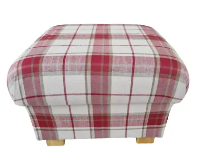 Laura Ashley Highland Check Cranberry Fabric Footstool Red Tartan Pouffe Cream  • £129.95