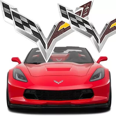 For 2014-2019 Corvette C7 Chrome Black Front & Rear 2PCS Set Cross Flags Emblem • $15.99