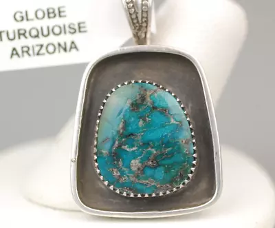 Turquoise Pendant Globe Arizona Blue Sterling Silver Shadowbox Vintage NEW NWT • $100