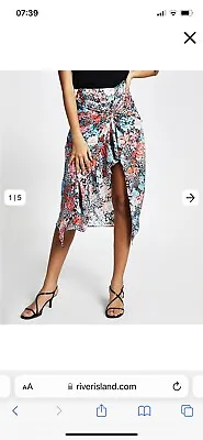 £8.90 • Buy River Island Women's Blue Floral Tiered Gathered Midi Skirt - Size 8 *BNWOT*