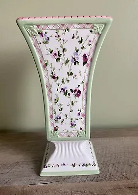 Vtg Laura Ashley FTD Chintz Ceramic Square Vase 9  Pedestal French Cottage Style • $16