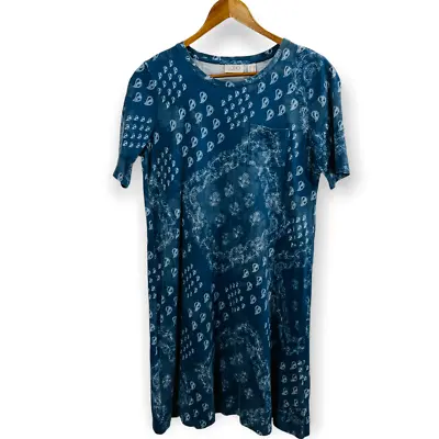 LOGO Lori Goldstein T-Shirt Dress Size Small Blue Paisley Short Sleeve Boho • $25.98
