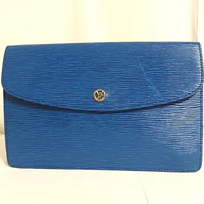 Auth VTG LOUIS VUITTON Blue Epi Pochette Montaigne 27 Clutch Bag Purse M52655 • $158
