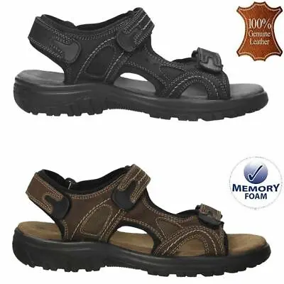 Mens Leather Sandals Walking Memory Foam Comfort Trekking Summer Sandals Shoes • £21.95