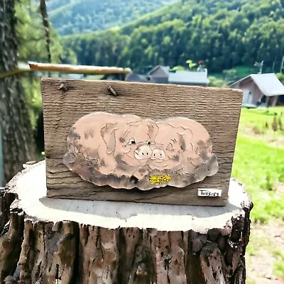 £14.67 • Buy Ceramic Pottery Pig Sty Aged Wood Wall Art Signed, Farm, Cottage Core, Corn Barn