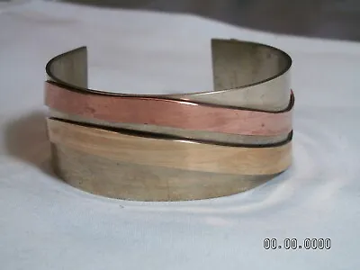 ...Vintage Wide Copper Brass Silver Tone Cuff Bracelet... • $12.97