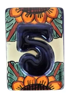 Mexican Talavera Tile House Number Address Sunflower High Relief HR1# 5 • $5.50