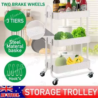 3 Tier Kitchen Trolley Cart Utility Rolling Storage Rack With Brake Wheels New • $36.55