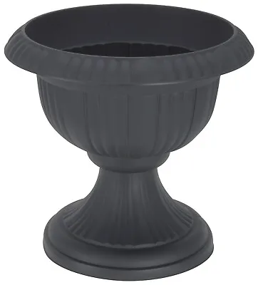 Koop Large 36cm Urn Planter On Flower Pedestal Grey Rippled Plastic Plant Pot • £9.99