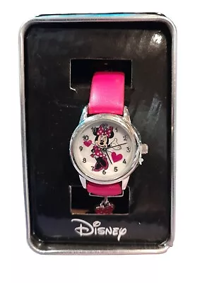 Disney Minnie Mouse Women's Girl's Pink Wristwatch Hearts Bows New In Tin Box! • $17