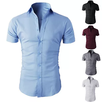 Men's Short Sleeve Casual Shirts Formal Slim Fit Dress Shirt Top Summer Plain❤ • $8.83