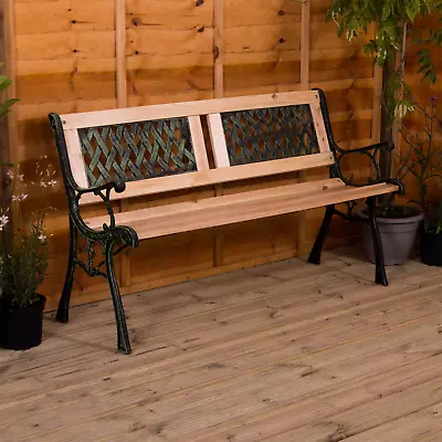 Wooden Garden Bench Twin Cross 3 Seater Solid Pine Outdoor Patio Seat Furniture • £58.99