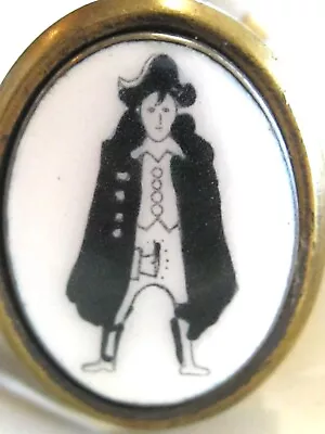 1960's WANKER UNISEX TIE / WARDROBE CLIP  BLACK FIGURE ON WHITE PORCELAIN BRASS • $69