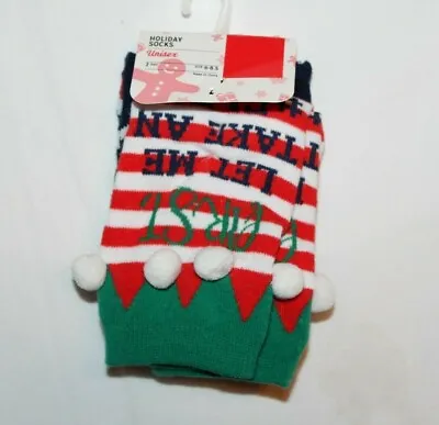 Unisex Holiday Socks   First Let Me Take An #Elfie /Santa Hats & Mustache • $3.73