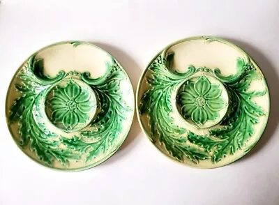 2 Vintage Gien Majolica Green Artichoke Plates 9  Inch France • $65