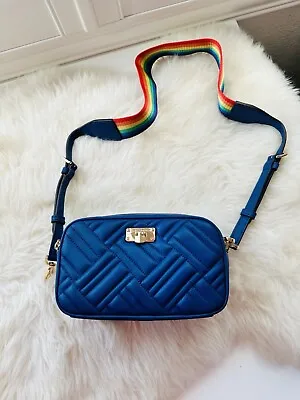 Nwt Michael Kors Mk Peyton Leather Small Camera Bag In Blue Rainbow Strap $298 • $120