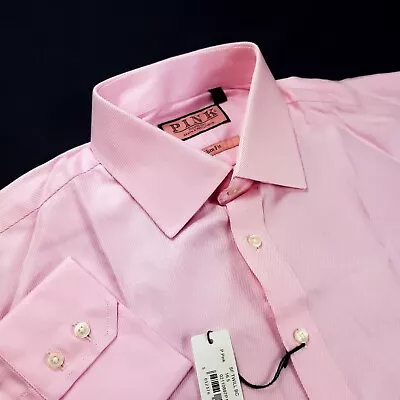 Thomas Pink Slim Fit Standard Cuff Twill Textured Shirt 16.5 X 34/35 $195 • $74.99