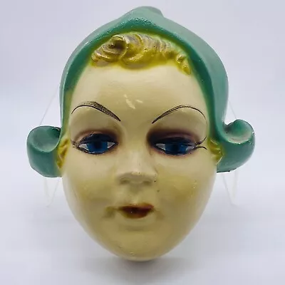 Vintage Chalkware Dutch Girl Green Hat Blue Eyes Wall String Holder • $29.99