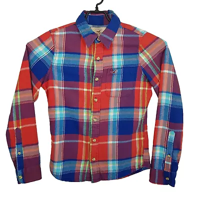 HOLLISTER Shirt Mens SMALL Multicoloured Flannel Long Sleeve Slim Fit Plaid • £8.99