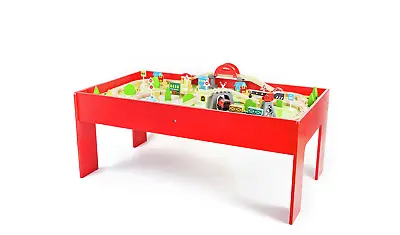 Chad Valley Wooden Table & 90 Piece Train Set Develop Creativity Eye Coordinate • £139.99