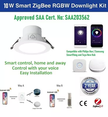 10W Smart ZigBee RGBCW LED Downlight Kit For Echo Plus SmartThings Hub Hue 90mm • $29