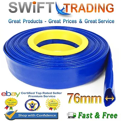 £57.95 • Buy Blue Pvc Layflat Hose-water Discharge Pump Irrigation 3  Lay Flat Delivery Pipe