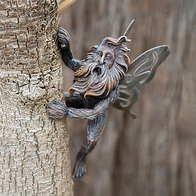 Fairy Garden Tree Peeker Ornament Outdoor Branch Hugger Hanging King Bronze Deco • £9.99