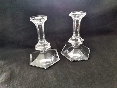 $24 • Buy Pair Of Val St Lambert Crystal Candlestick Candle Holder 7” Tall.