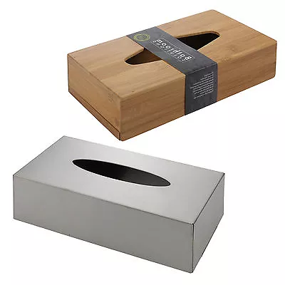 £9.99 • Buy Bamboo Or Brushed Chrome Tissue Hanky Box Holder Dispenser Bathroom Toilet Decor