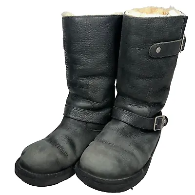 UGG 5678 Women’s Size 8 Kensington Black Leather Biker Boots • £44.39
